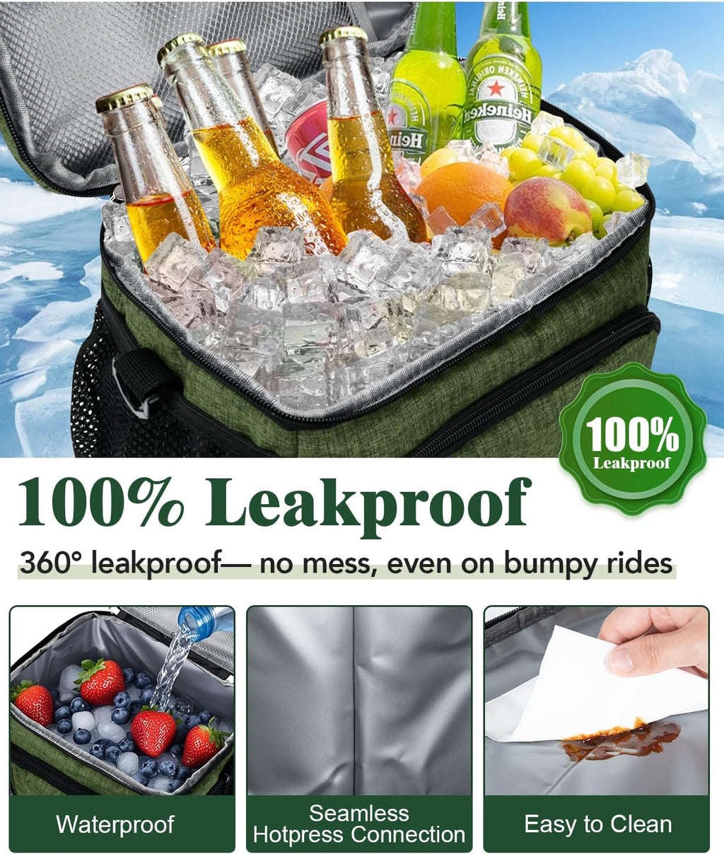 Skiennix Insulated Lunch Bag - 9L Leakproof Soft Cooler Tote with 5 Pockets | Green, Perfect for Work & Travel