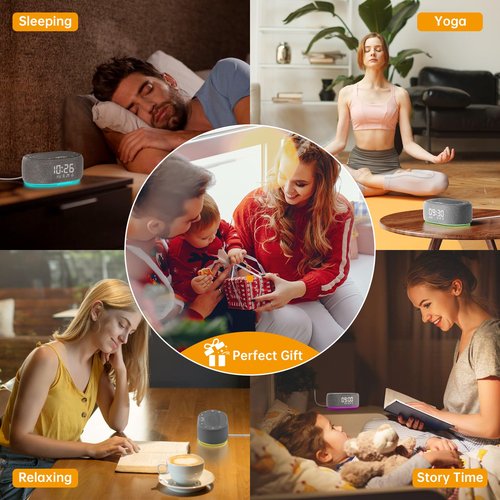 1Mii White Noise Sound Machine with Alarm Clock, Sound Machine for Sleep for Adult Baby, 30 Soothing Sounds, Easy App Controlled, Dimmable 7-Color Night Light, Sleeping Timer, 30 Volume Levels - Grey