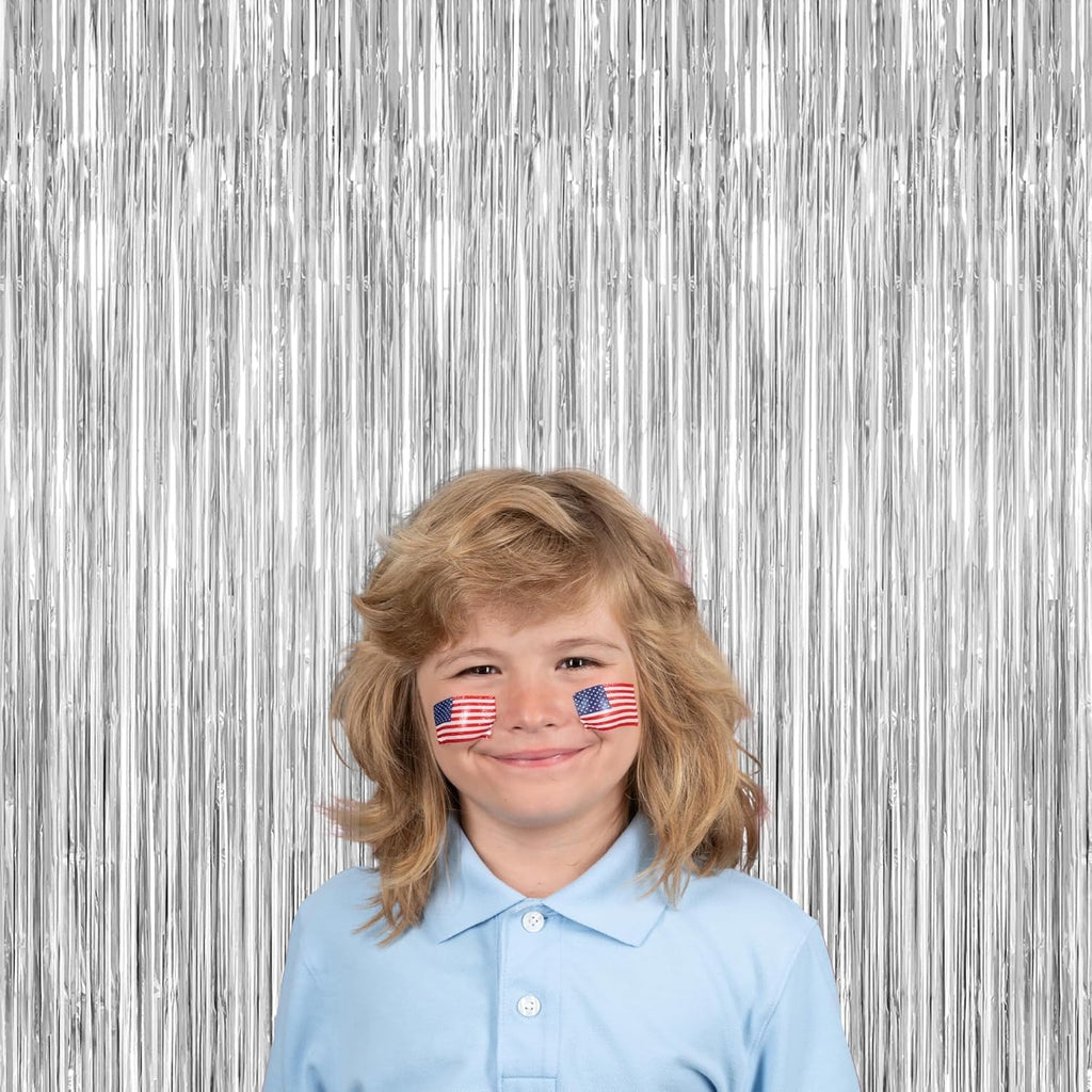 Skiennix 4 Pack Metallic Silver Party Decorations - Tinsel Backdrop & Photo Booth Props for 21st Birthday & Bachelorette Celebrations
