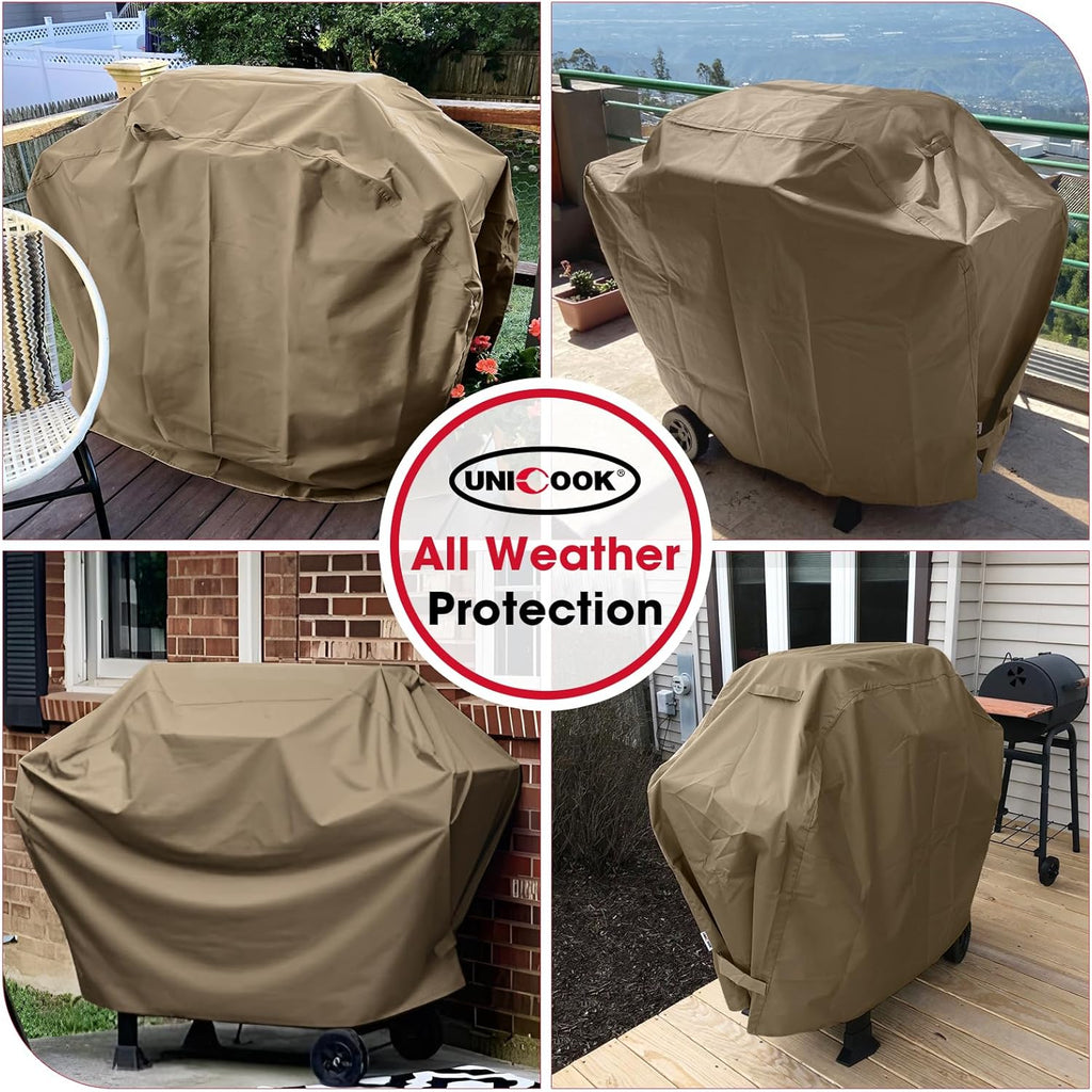 Unicook 55-Inch Heavy Duty Waterproof Grill Cover - All-Season Protection for Weber & Charbroil Grills | Neutral Taupe