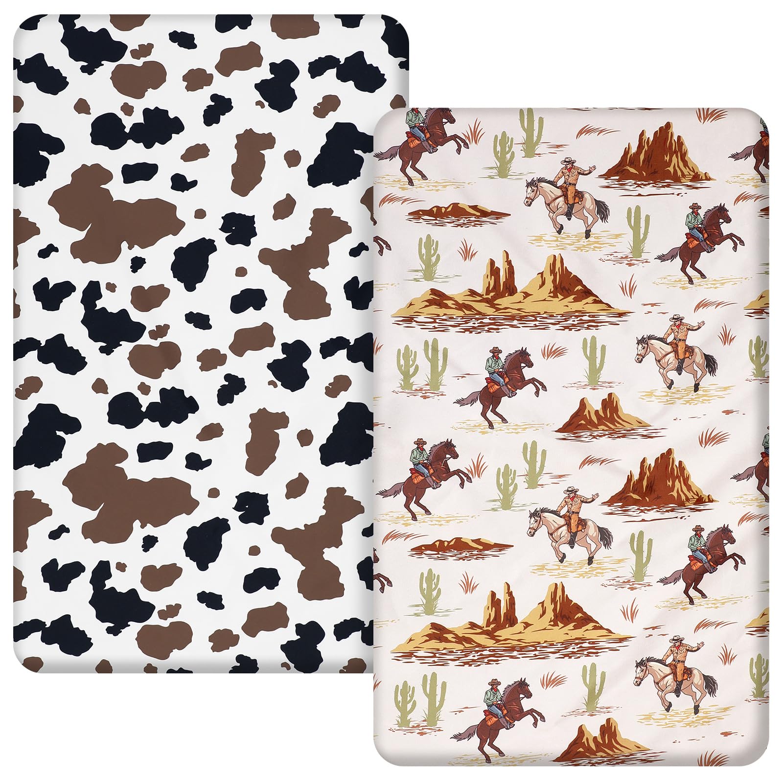 Mindsoft 2 Pcs 24 x 38 in Western Cowboy Infant Crib Sheets Set Mini Portable Crib Sheet Newborn Bedding Nursery Baby Sheets for Girl Boys Baby Gifts Breathable Only for Pack and Play