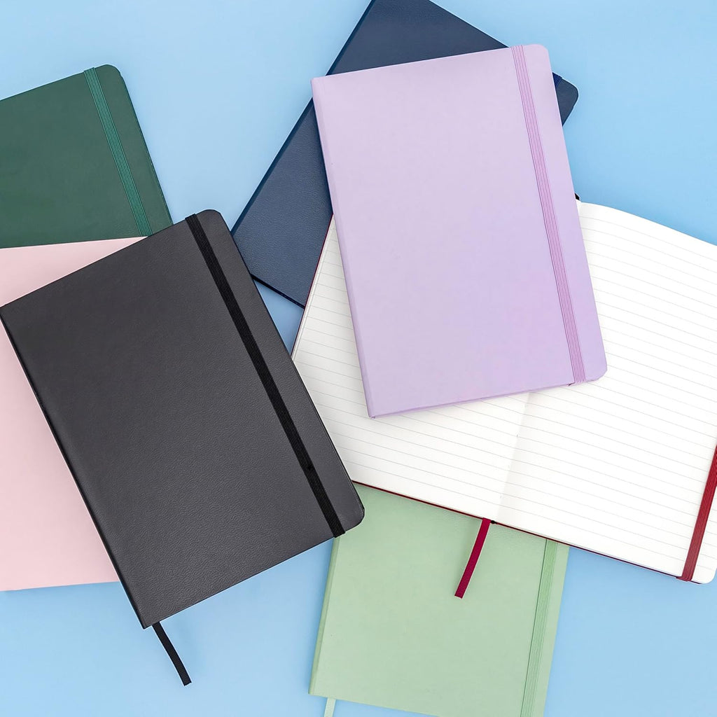 Paperage Lined Journal Notebook - Medium Black Hardcover, 160 Pages, 100 GSM Thick Paper for Work & School