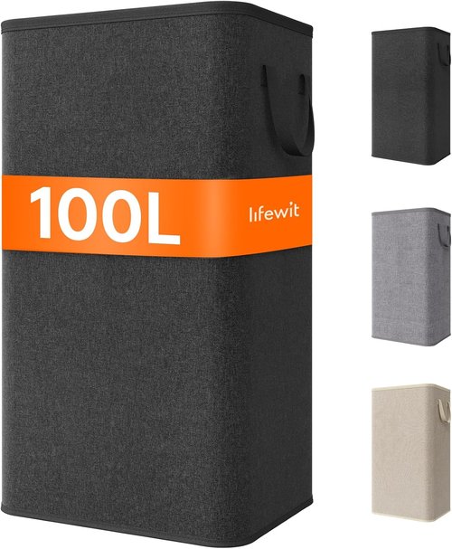 Lifewit 100L Large Tall Laundry Hamper - Collapsible & Portable Basket with Handles | Black