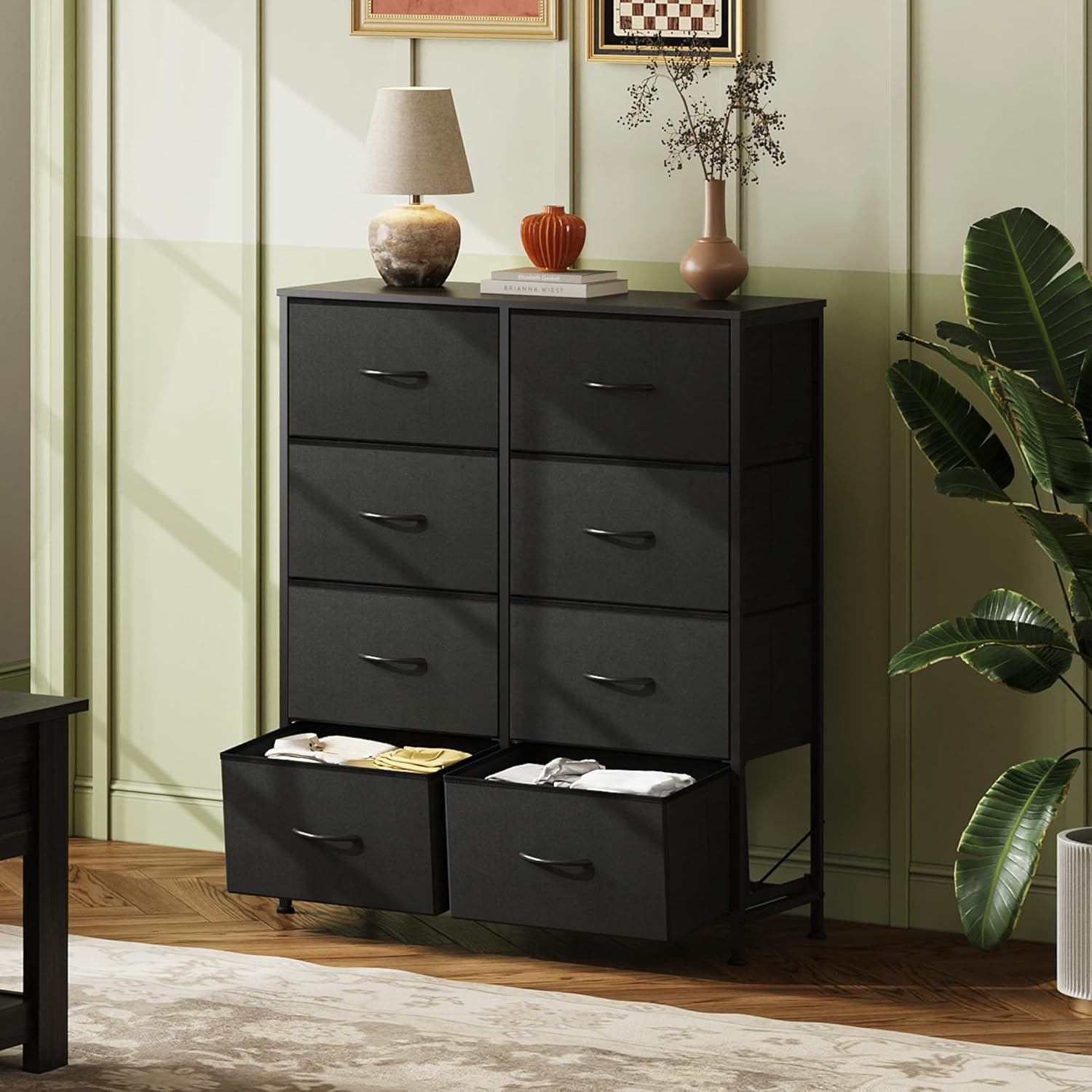 WLIVE Fabric Dresser - Tall 8-Drawer Storage Tower with Fabric Bins | Charcoal Black for Bedroom & Living Room
