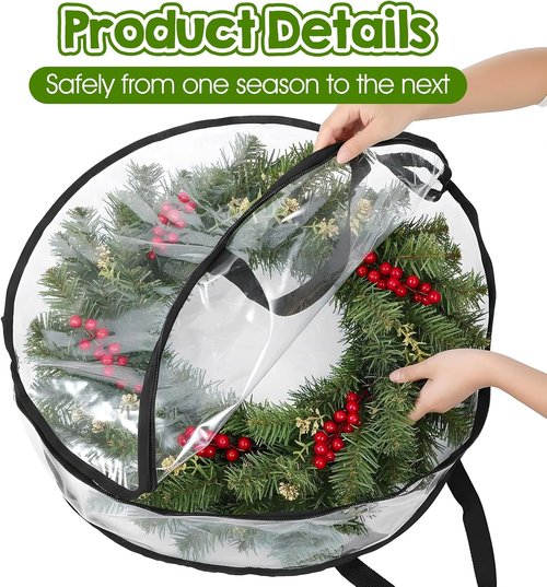 Clear Wreath Storage Bag by [Brand Name] - 24 x 8 Inch Waterproof Container with Handles for Christmas Garland