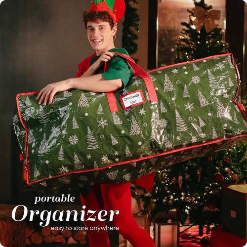 Christmas Tree Storage Bag - Durable Waterproof Zippered Bag for 7.5 Foot Artificial Trees | Protects Against Dust & Moisture (Green Printed)