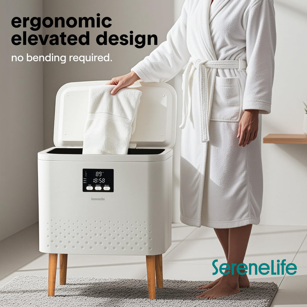 SereneLife Rectangular Towel Warmer Bucket, Large Capacity Blanket and Towel Warmer for Bathroom, Single-Touch Control, Energy-Efficient Design with Auto Shut-Off, 20L Capacity, White