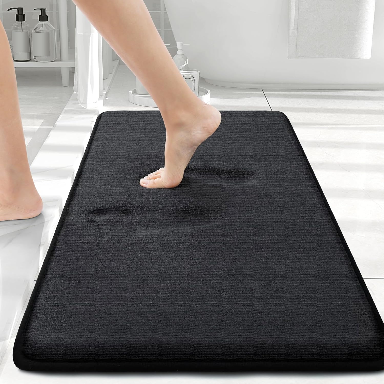 Smiry Memory Foam Bath Mat - Extra Soft, Absorbent, Non-Slip Bathroom Carpet | 30x20, Black