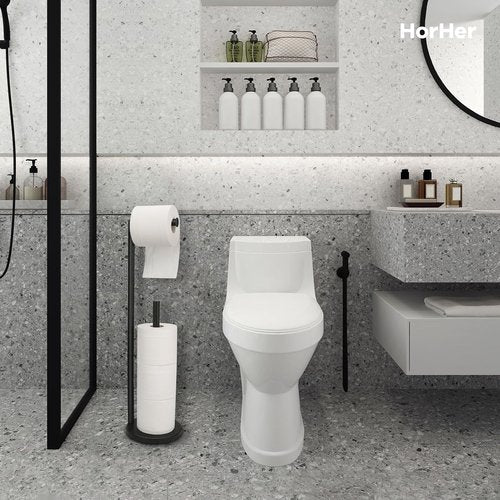 Black Galaxy Toilet Paper Holder Stand - Rustproof Free-Standing Storage for 4 Rolls