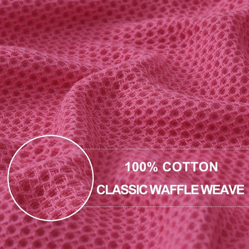 Homaxy Kitchen Dish Cloths - Ultra Soft 100% Cotton Waffle Weave, Quick Drying, 12x12 Inches, 6-Pack, Hot Pink
