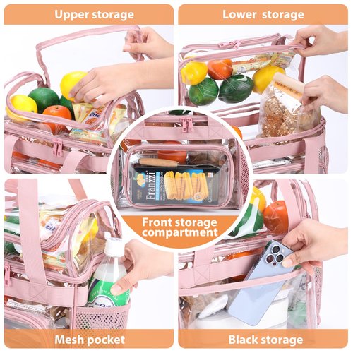 BORMELUN 2pack Pink Clear Tote Lunch Bag Heavy-duty for works Purse Large Concert Plastic
