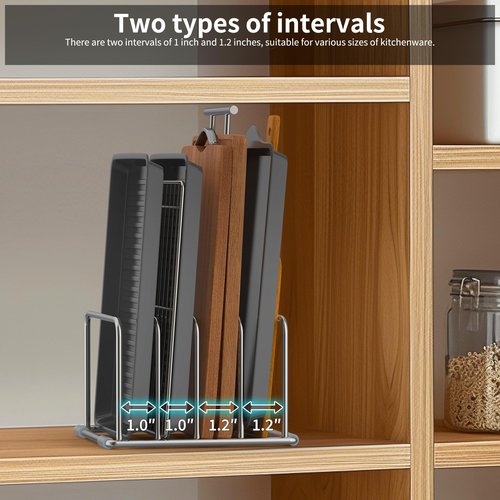 LAEMYFYRE Cutting Board Holder Stand, Chopping Board Organizer Rack with 304 Stainless Steel, Cookie Sheet Storage Organizer, 1.0 & 1.2 Inch Wide Slots (1 Pack)