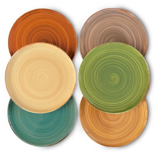 MORA Ceramic Helix Swirl Dinner Plates Set of 6, 10in Modern Spiral Porcelain Dish Dinnerware for Kitchen, Serving & Restaurants - Dishwasher, Microwave, Freezer, Oven Safe Dishware - Earth Colors
