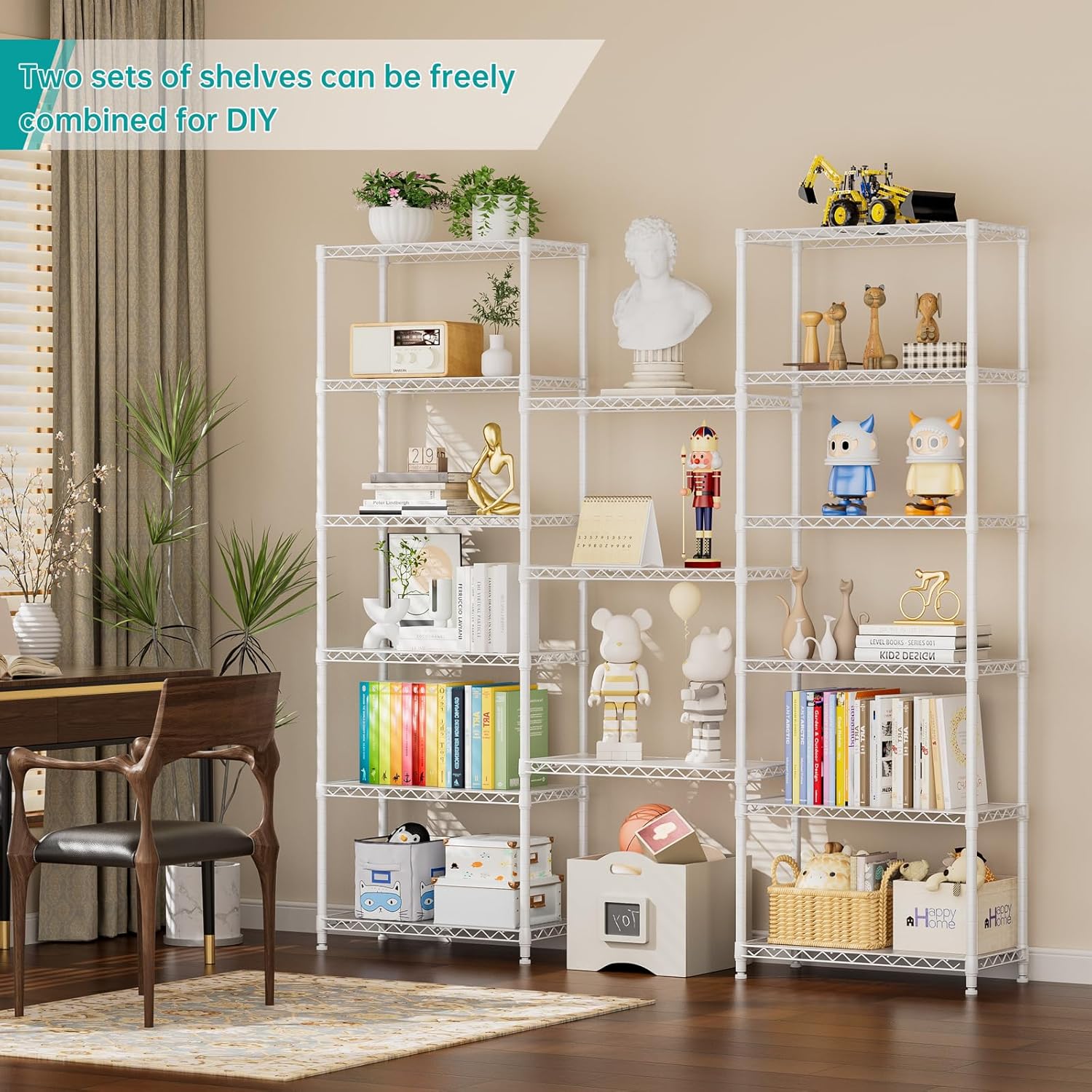 SINGAYE 8-Tier Metal Shelf Organizer - Adjustable Wire Shelving Unit for Kitchen, Garage, or Bathroom | 12" D x 22" W x 74" H - White