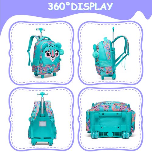 ZBAOGTW Backpack with Wheels for Kids Rolling Backpack for Girls 8-12 Roller Backpacks for Girls Cute Kawaii with Lunch Box Pencil Case Back to School Supplies