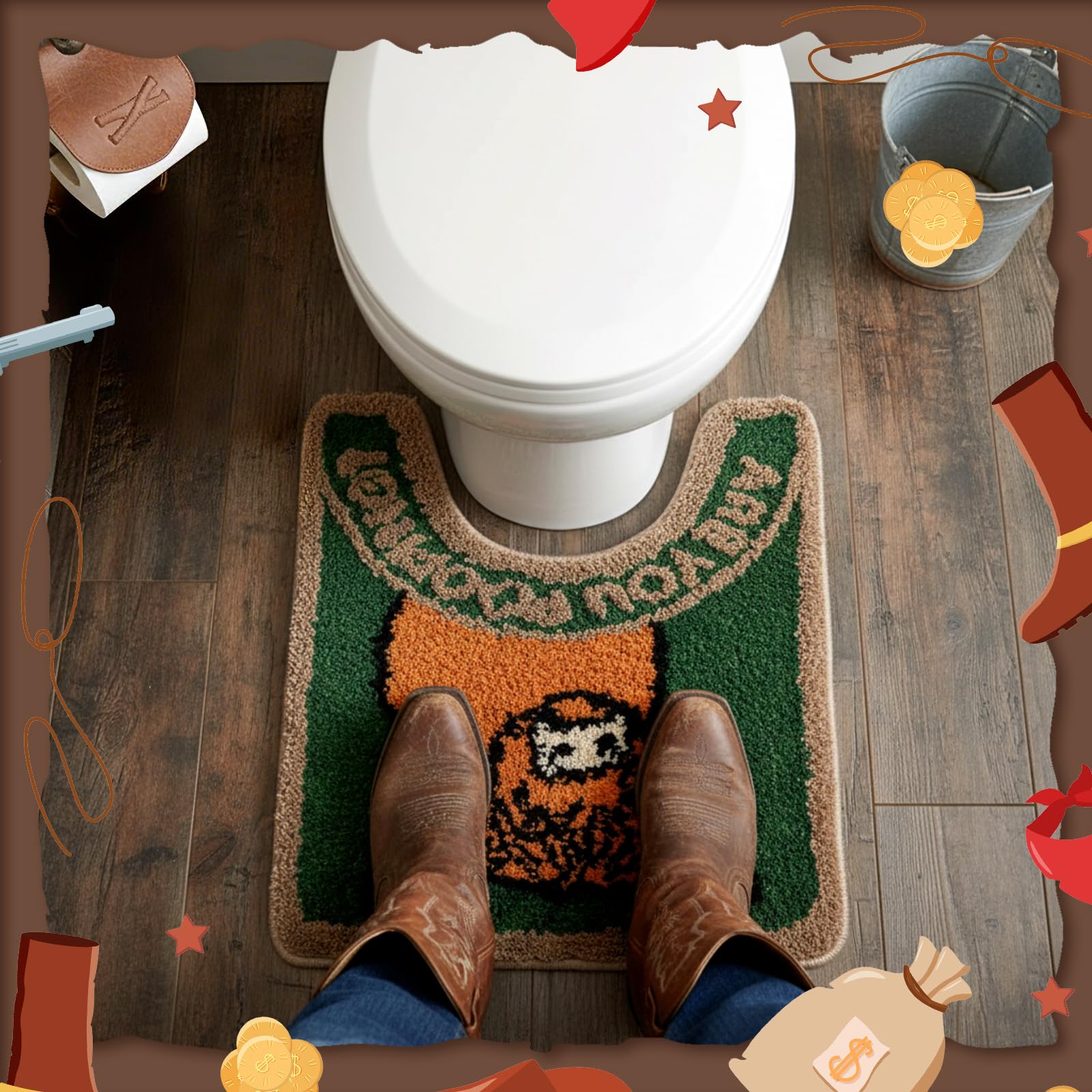 Dunzy Highland Cow Bathroom Rug are You Pooping Funny Toilet Mats for Bathroom U Shaped Highland Cow Stuff Non Slip Soft Bath Mat Water Absorbent Bath Rug, 20 x 24 Inch(Classic)