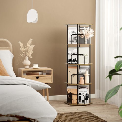 SUNMORY 4 Tier Rotating Bookshelf Tower, Revolving 360 ° Spinning Bookcase, Hexagonal Corner Book Shelf Storage Carousel, Vertical Rotate Turning Organizer Book Shelves for Living Room Office Bedroom