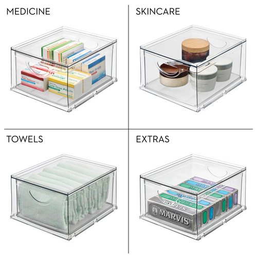 iDesign Clear Plastic Storage Drawer, Stackable Organizer for Bathroom Counter, Vanity, or Under-Sink