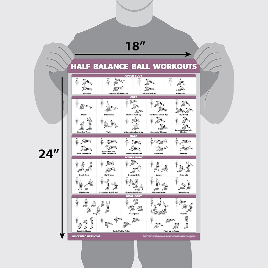 Palace Learning Half Balance Ball Workout Poster - Laminated Exercise Chart (18" x 24")