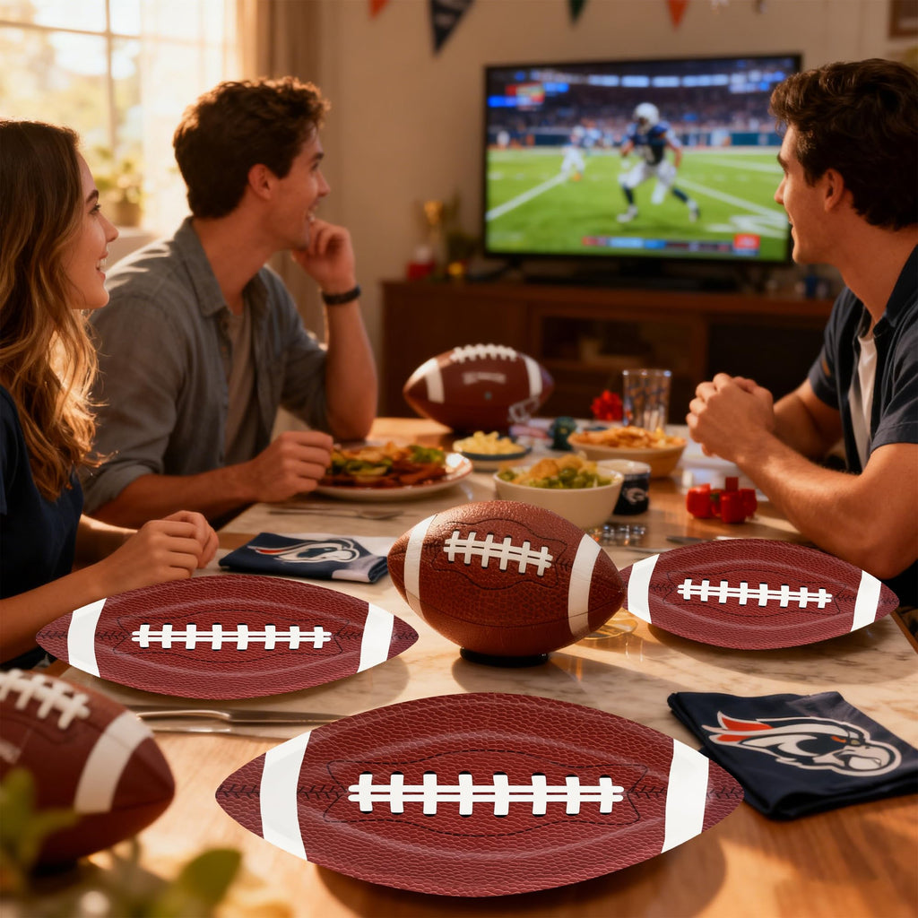 FIPOLLI 50 PCS Football Plates, 10 x 6.3 inch Football Shaped Disposable Paper Plates, Touchdown Party Plate for Tailgate Footballs Birthday Game day Party Decorations Table Decor