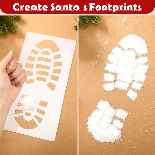 Cholemy Santa Footprint Stencils - 6 Pcs Hollow Out Elf & Reindeer Designs for Holiday Decor