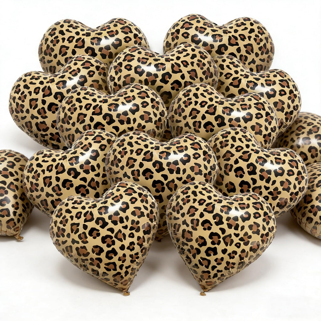 12 Pcs Leopard Print Heart Balloons 18 Inch cheetah Heart Shaped Foil Balloons for Valentine's Day Wedding Bridal Shower Engagement Birthday Party Camo Animal Jungle Party Supplies