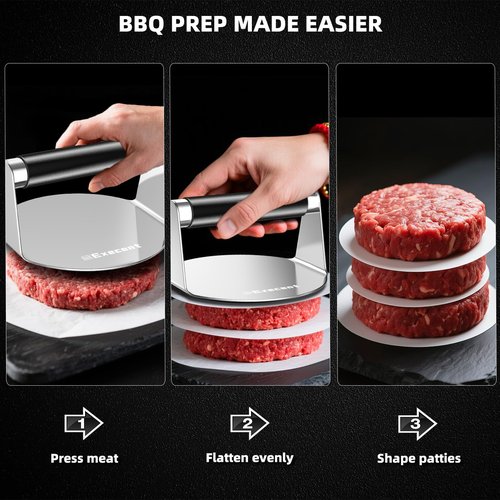 Execent Smash Burger Press 5.5" Stainless Steel - Burger & Hamburger Smasher Tool, Nonstick Cool-Touch Handle, Dishwasher Safe Grill Press for Griddle, Ground Beef