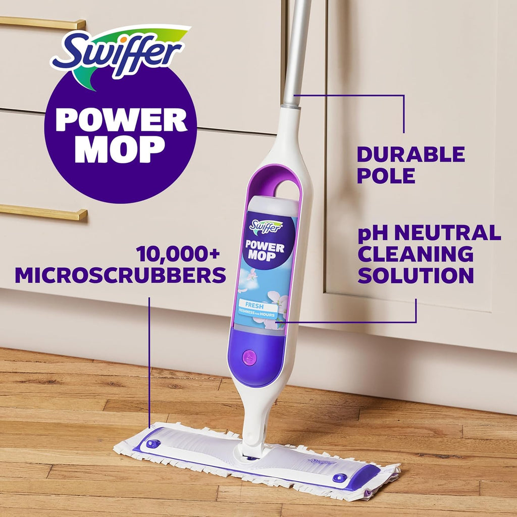 Swiffer PowerMop Multi-Surface Mop Kit - Effortless Floor Cleaning with Fresh Scent | Includes PowerMop, 2 Pads & Solution