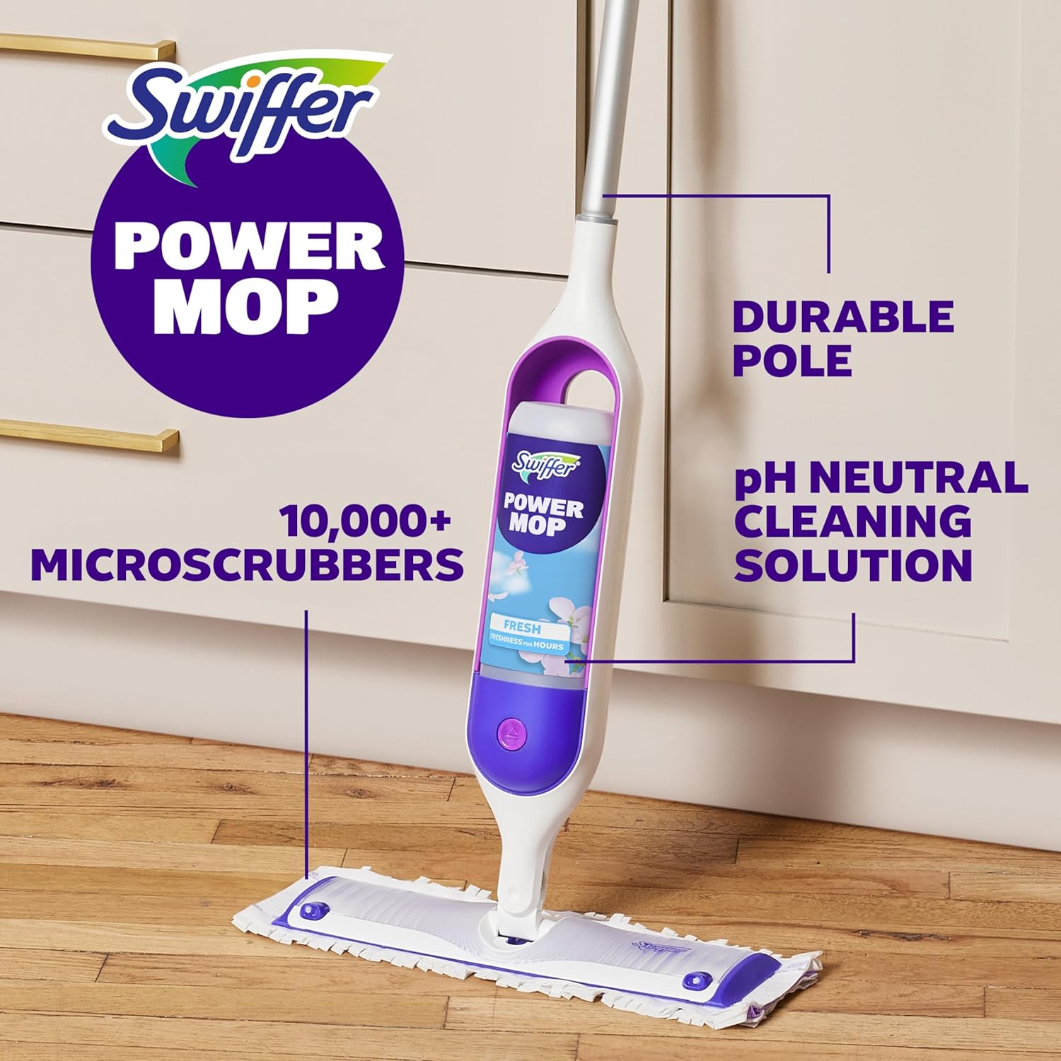 Swiffer PowerMop Multi-Surface Mop Kit - Effortless Floor Cleaning with Fresh Scent | Includes PowerMop, 2 Pads & Solution