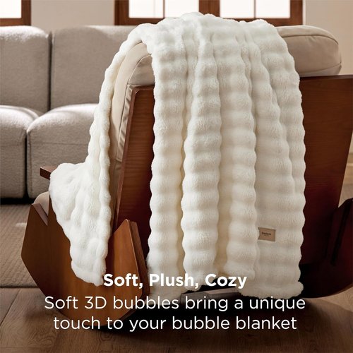 Bedsure 3D Fleece Bubble Blanket - GentleSoft White Spring Throw for Couch & Sofa Decor | Lightweight 50"×60" Cozy Gift