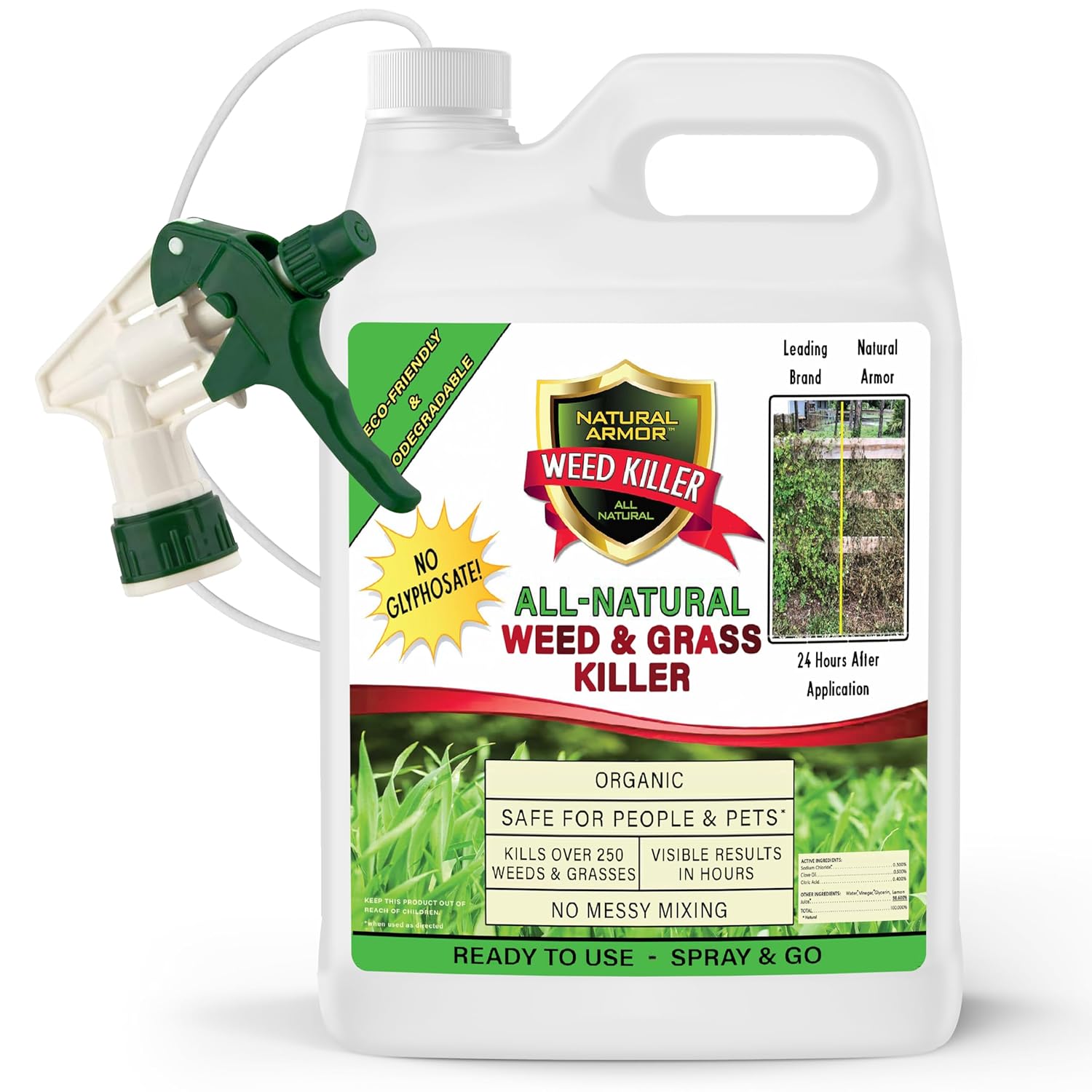 Natural Armor Weed & Grass Killer - All-Natural Concentrated Formula, Glyphosate-Free (128 Oz)
