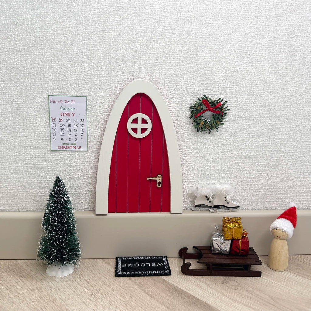 Tonttuovi Christmas Elf Door Kit - Wooden Elf Door with Accessories, Mini Tree & Wreath | 24 Days of Fun Activities