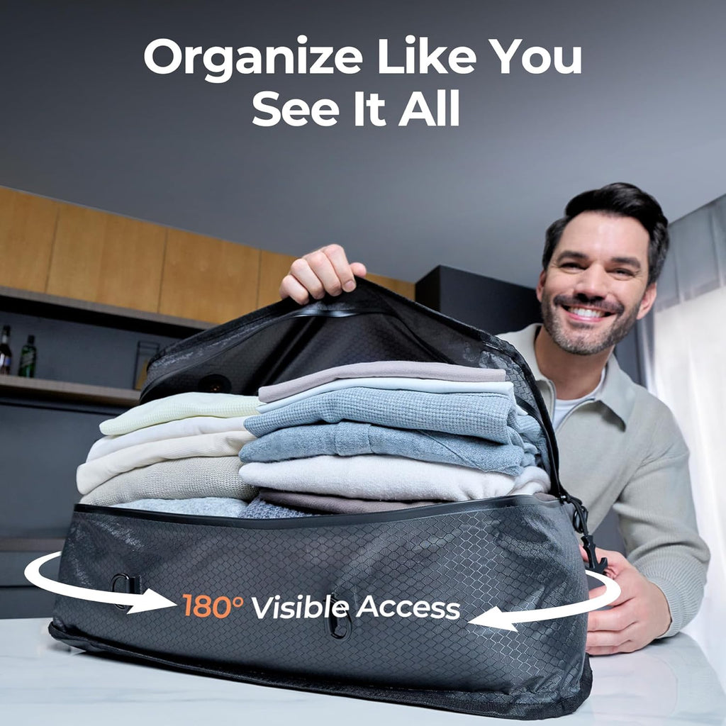 Relime Apex Series Vacuum Bags - Reusable Compression Packing Cubes for Travel Luggage | 180° Open Design (Medium)