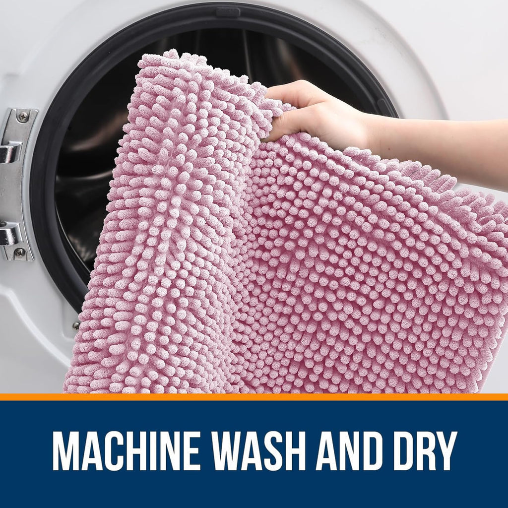 OLANLY Large Bathroom Rugs - Extra Soft Chenille Bath Mats with Rubber Backing | Quick Dry, Machine Washable, Dusty Rose 44x32