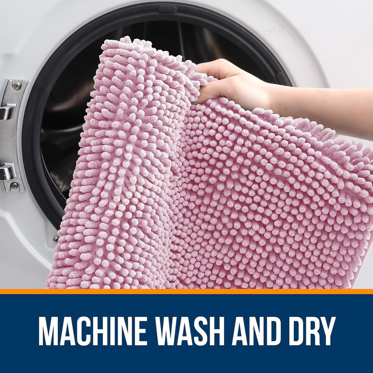 OLANLY Large Bathroom Rugs - Extra Soft Chenille Bath Mats with Rubber Backing | Quick Dry, Machine Washable, Dusty Rose 44x32