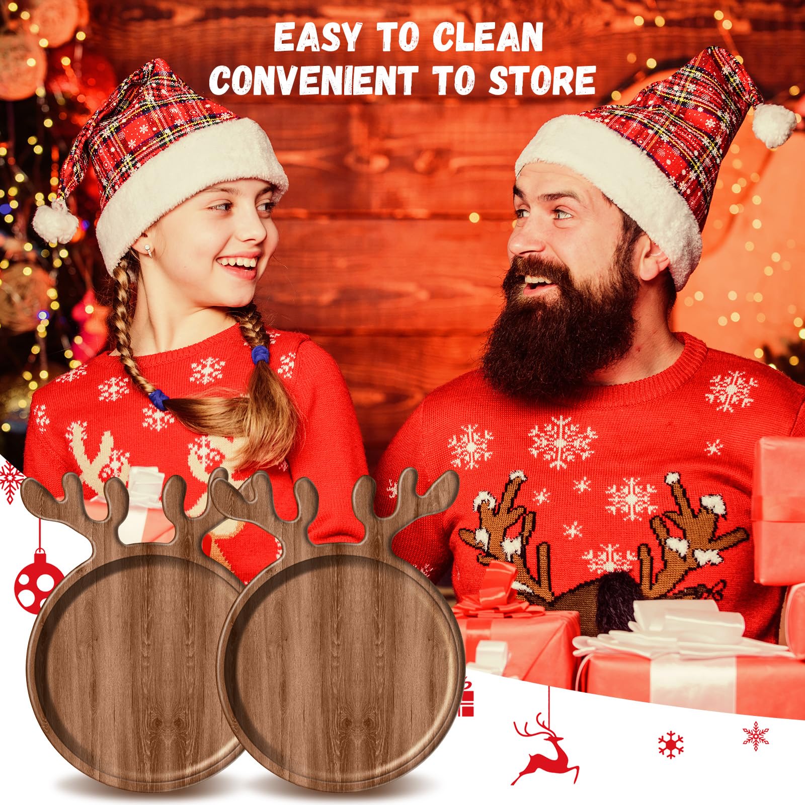 Ziliny 6 Pcs Christmas Appetizer Platter 12 Inch Christmas Cutting Board Acacia Serving Trays Wood Charcuterie Board Tray Snack Dessert Candy Dish Plate for Kitchen Gifts(Deer Antle)