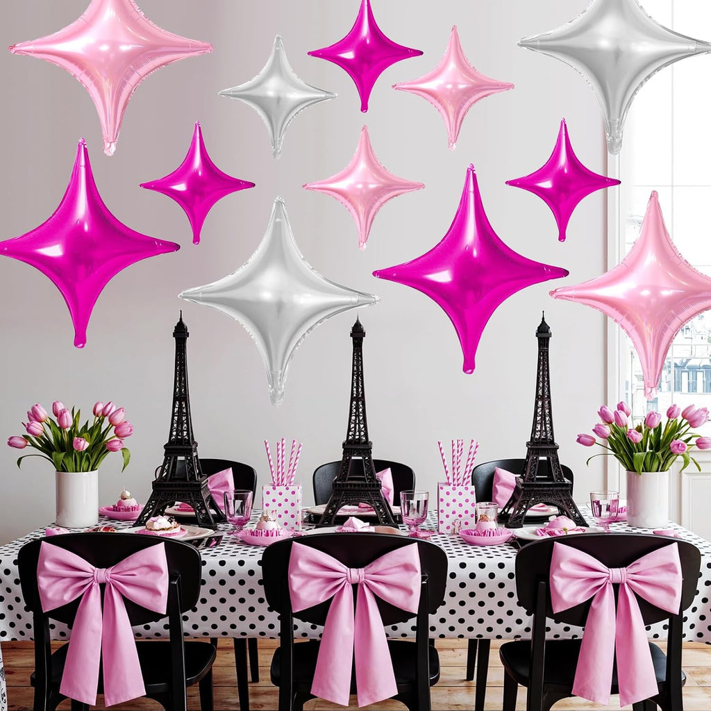 Skiennix Pink Silver Star Balloons - 12 Pcs Foil Balloons in 26 Inch & 10 Inch for Birthday & Anniversary Decor