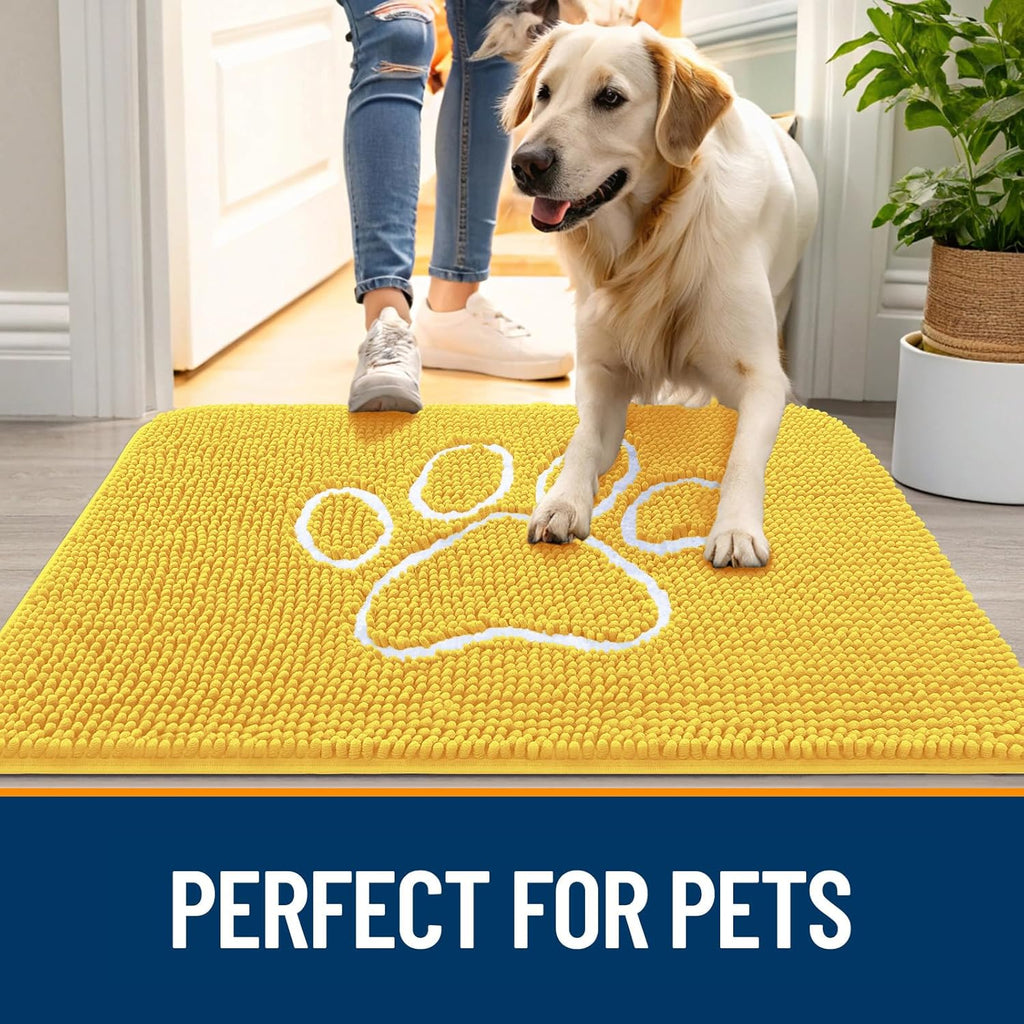 OLANLY Dog Door Mat - Absorbent Non-Slip Mud Mat for Paws | Quick Dry Chenille, 36x24, Yellow