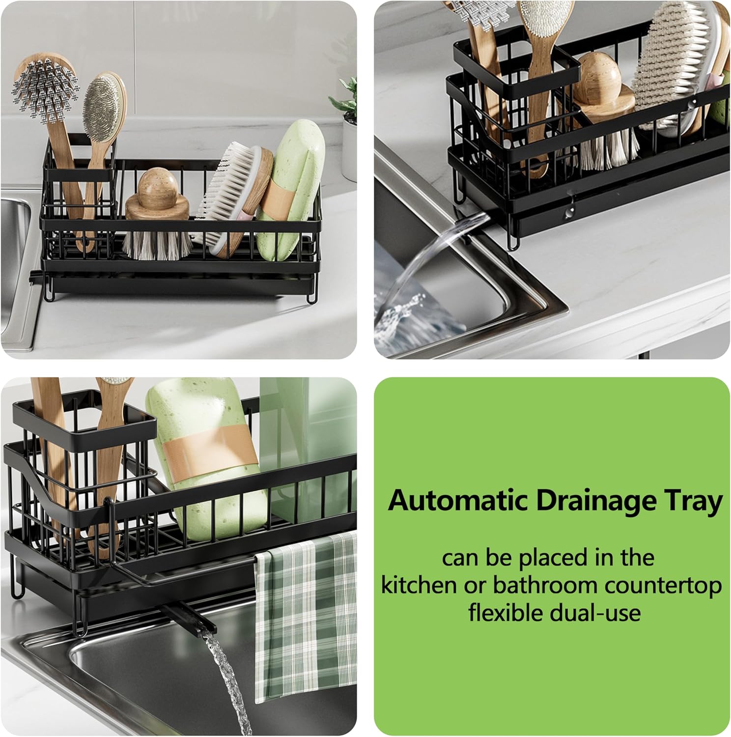Skiennix Kitchen Sink Caddy Organizer - Rustproof Sponge Holder with Brush & Soap Dispenser | Multi-Functional Bath Storage