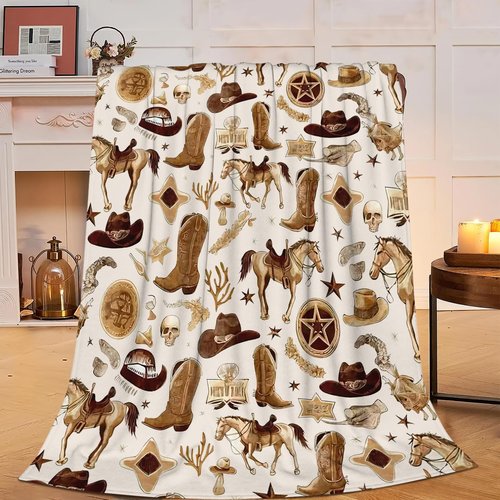 Western Blanket Soft Cozy Southwestern Flannel Throw Blanket Cowboy Decor Warm Lightweight Fleece Plush Bedding Stuff Blanket Gifts for Lover Kids Girls Boys Women Adults Bed Travel 40"x50"