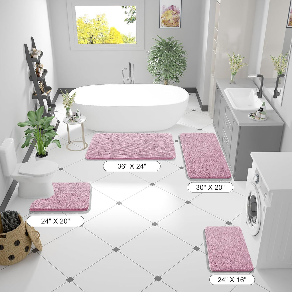 OLANLY Large Bathroom Rugs - Extra Soft Chenille Bath Mats with Rubber Backing | Quick Dry, Machine Washable, Dusty Rose 44x32
