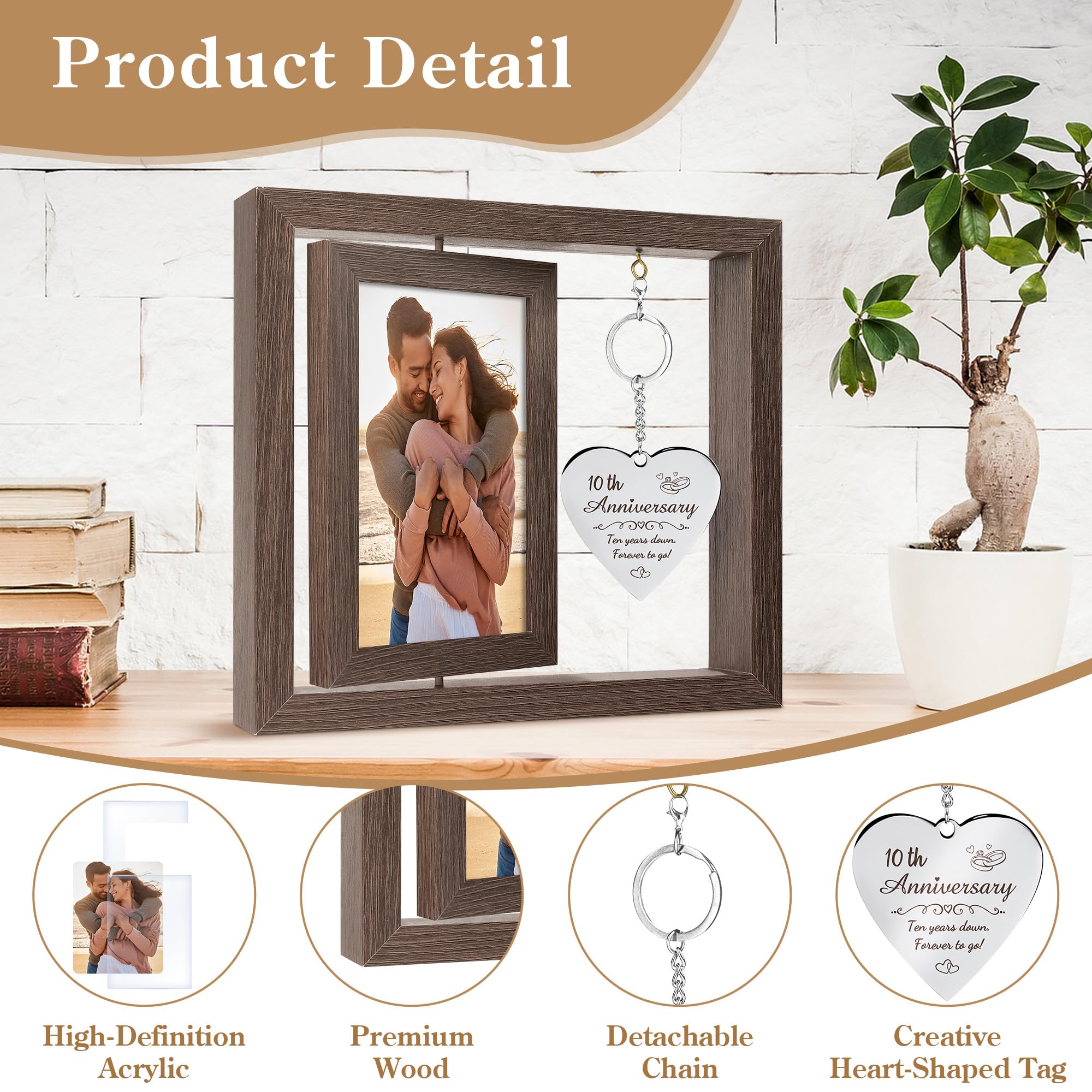 10 Year Anniversary Picture Frame Gifts for Couple 10 Year Anniversary Decorations Gifts for Wife 10 Year Gift Anniversary Customized Photo Frame Happy 10th Aniversario Decorations Gift for Him