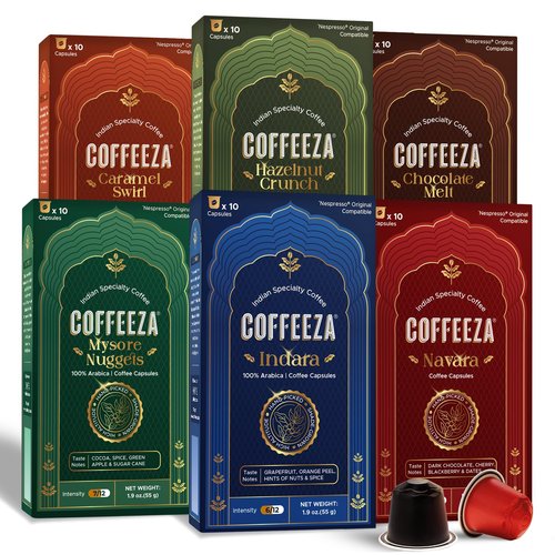 Coffeeza Variety Pack – 120 Coffee Capsules (Pack of 12) – Original Line compatible – Specialty Indian Coffee – Recyclable Pods – Medium to Medium Dark Roast – Espresso Pods