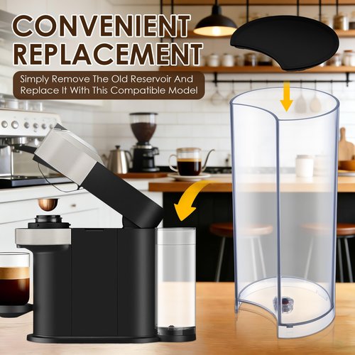 Mysora Water Tank Reservoir Replacement & Black Lid Cover Compatible with Nespresso Vertuo Next, Compatible with Krups XN910B XN9105 XN910C Coffee Machine, Coffee Machines Replacement Parts, Clear