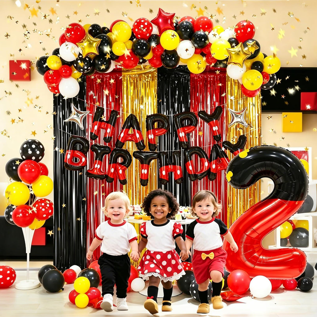 YIIHMEI 40 Inch Cartoon Mouse Number 2 Balloon Black Red Balloons,Giant Number with Animation Style Balloons for 2nd Anniversary Birthday Theme Party Decorations Supplies