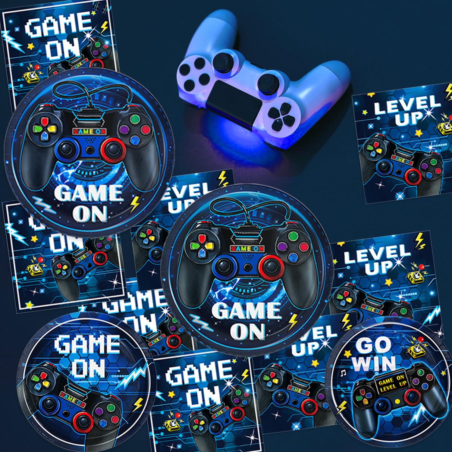 Video Game Birthday Decorations, Level Up Party Supplies Includes Plates, Napkins, Forks, Banner, Tablecloth for Boys Gamer Birthday Party Decorations, Serves 24