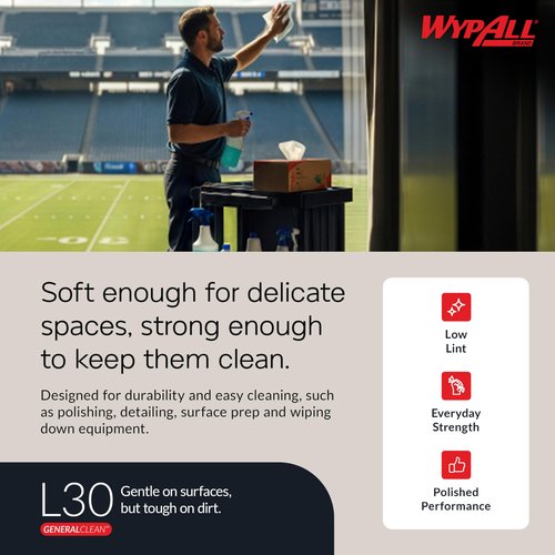 WypAll GeneralClean L30 Cloths Heavy Duty Cleaning Wipes (05816), Pop-Up Box, Strong and Soft Bulk Paper Wipers, White (6 Packs of 120 Sheets, 720 Sheet Total)