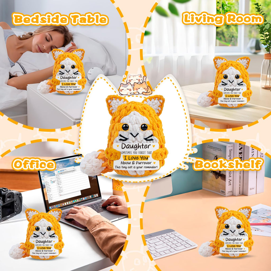tGifGLonyi Daughter Gifts from Mom Dad,Handmade Crochet Cat Birthday Gift for Teens Kids Daughter in Law Bonus Step,for Graduation, Mini Emotional Cats Present for Daughter Adult Teen