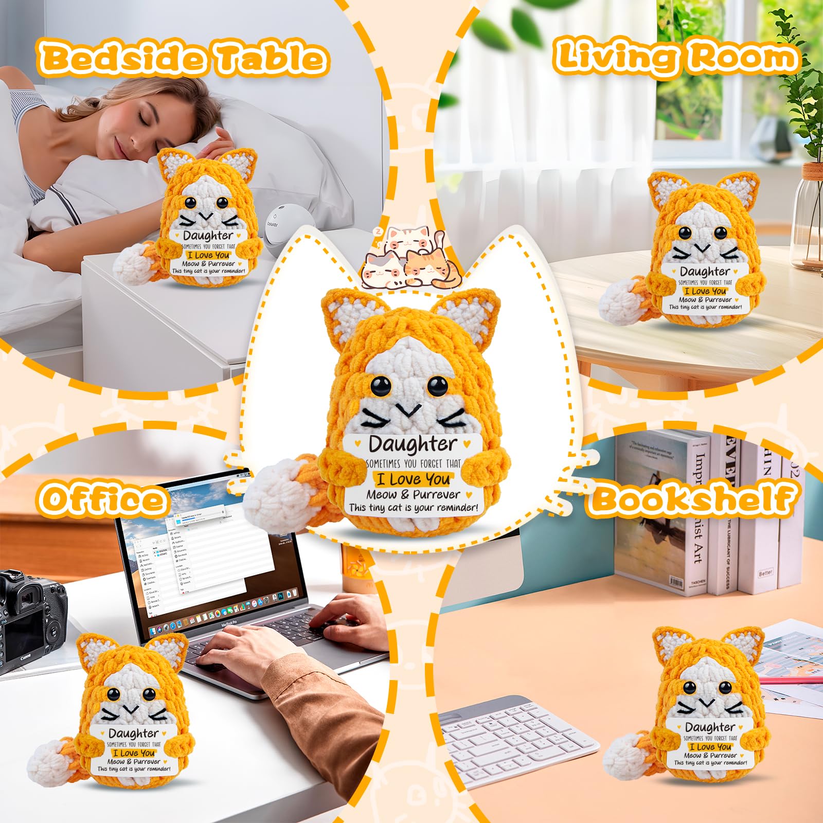 tGifGLonyi Daughter Gifts from Mom Dad,Handmade Crochet Cat Birthday Gift for Teens Kids Daughter in Law Bonus Step,for Graduation, Mini Emotional Cats Present for Daughter Adult Teen