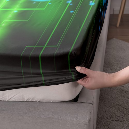 Datura home Video Gamer Sheet Set 4Pcs Kids Green Black Gamepad Modern Gamer Gaming Printed Sheet Set with 1 Flat Sheet and 1 Fitted Sheet + 2 Pillowcases for Boys(Gamepad Queen)